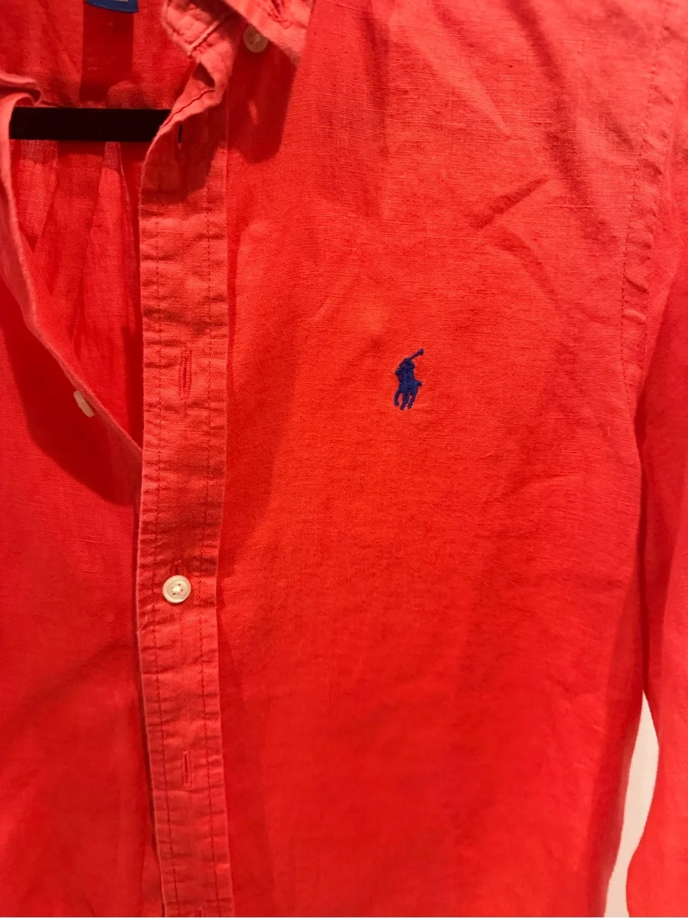 Ralph Lauren Bright Red Long-Sleeve Button-Down Shirt with Blue Pony